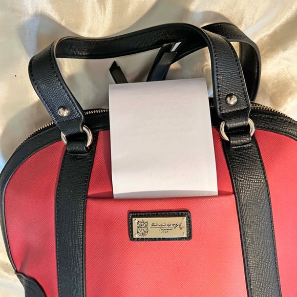 SATCHEL, LEATHER, DUSTY PINK WHITE & BLACK MULTICOLOUR FLORAL, TOP ZIP CLOSURE, - Picture 4 of 15